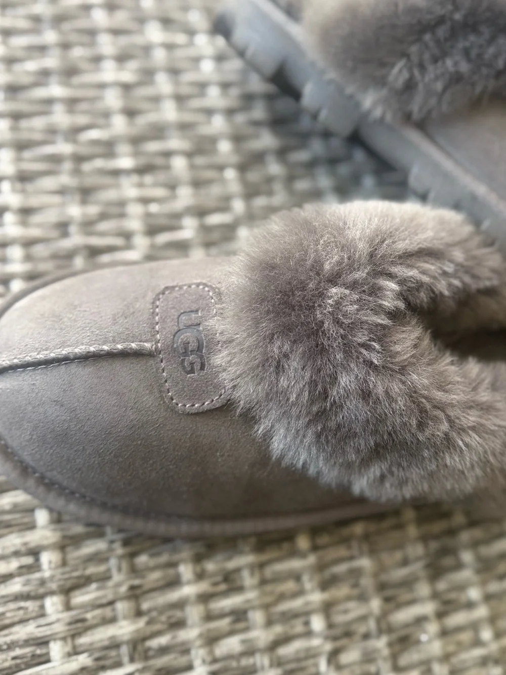 UGG® Coquette Genuine Shearling Lined Slipper (Women)  color Grey , size 7